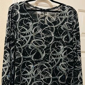 Brittany Black Swirl Pattern Blouse - Black and White